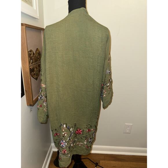 Three Bird Nest Embroidered Kimono Duster Womens O/S Green Boho Festival Resort - Picture 4 of 4